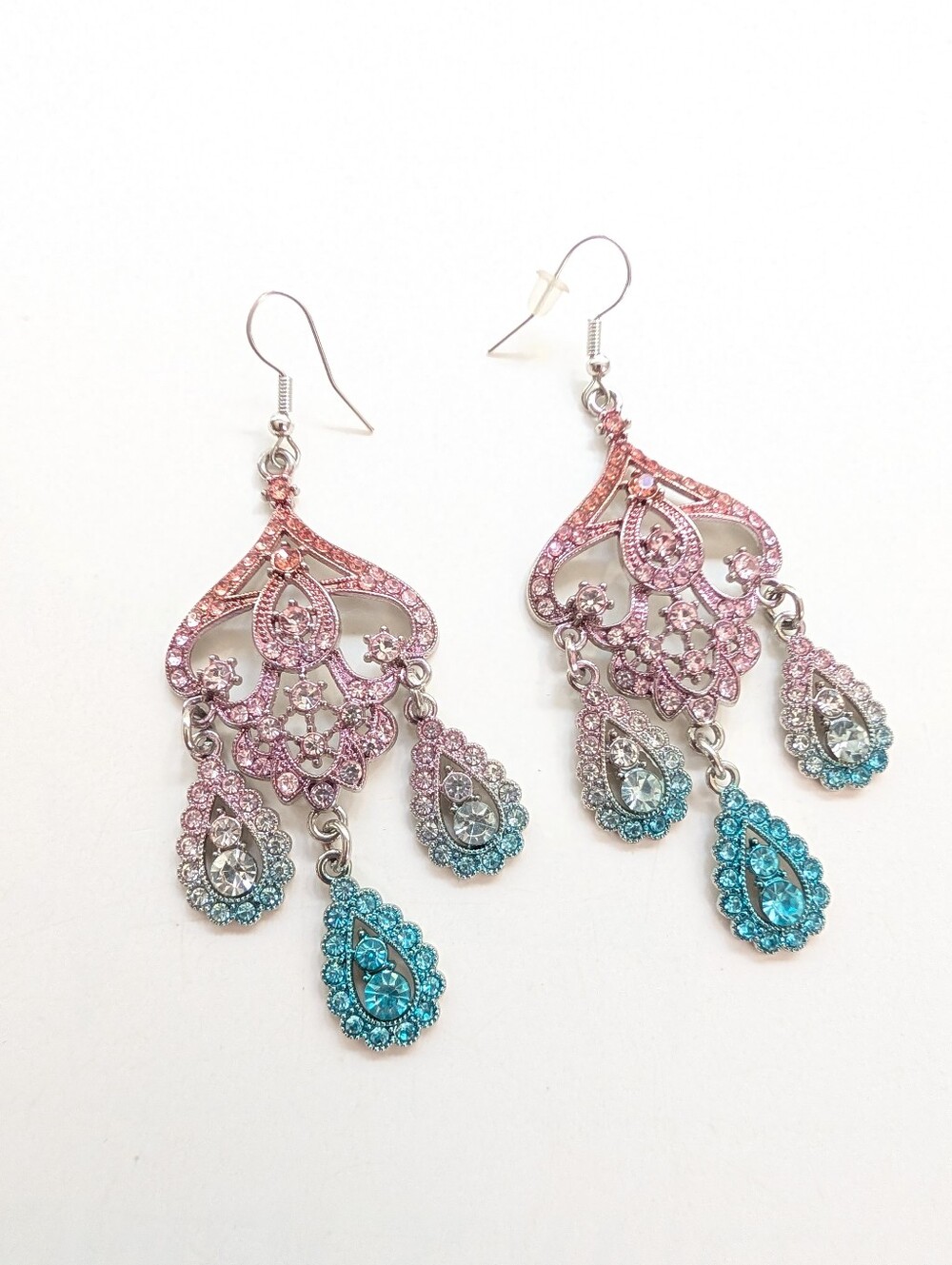 Glam Evening Prom Party Ombre Teardrop Rhinestone Dangle Hook Earrings